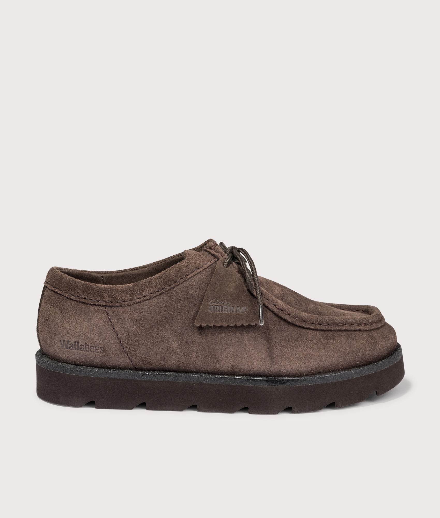 Meare Walla Shoes in Dark Brown Suede | Clarks Originals | EQVVS | Side shot 