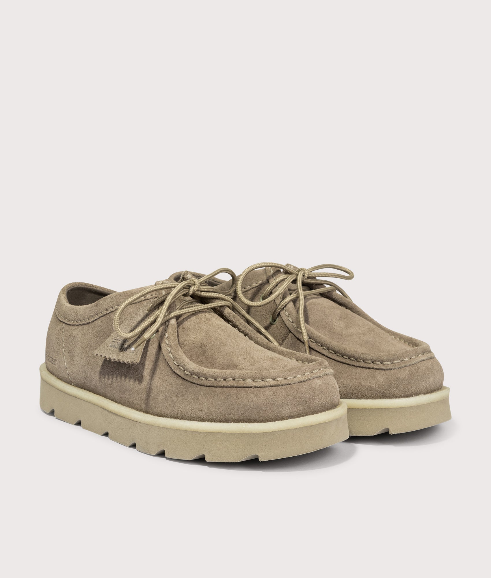 Meare Walla Shoes in Smoke Grey Suede | Clarks Originals | EQVVS | Front angle shot 