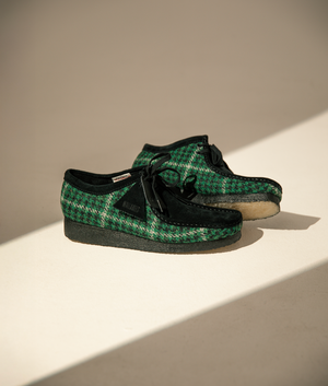 Wallabee by Clarks in Green Tweed. Shot by EQVVS. Campaign shot.