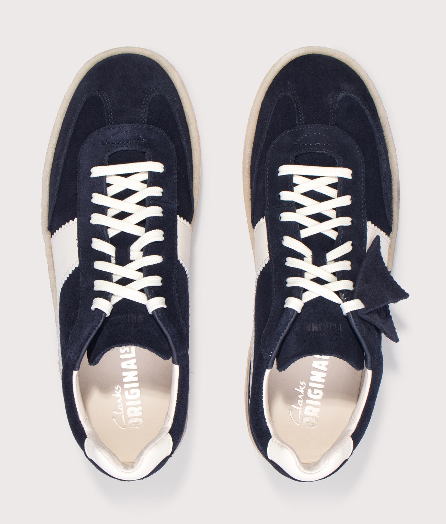 Clarks Original Tor 80 Sneakers in Navy Combi at EQVVS Menswear. Top shot.