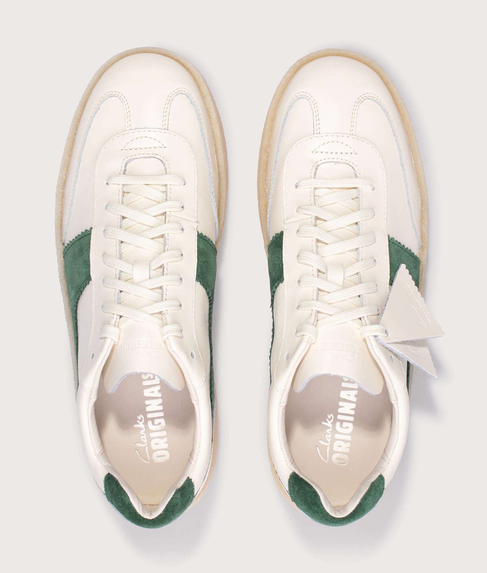 Clarks Original Tor 80 Sneakers in White Combi Leather at EQVVS Menswear. Top shot.