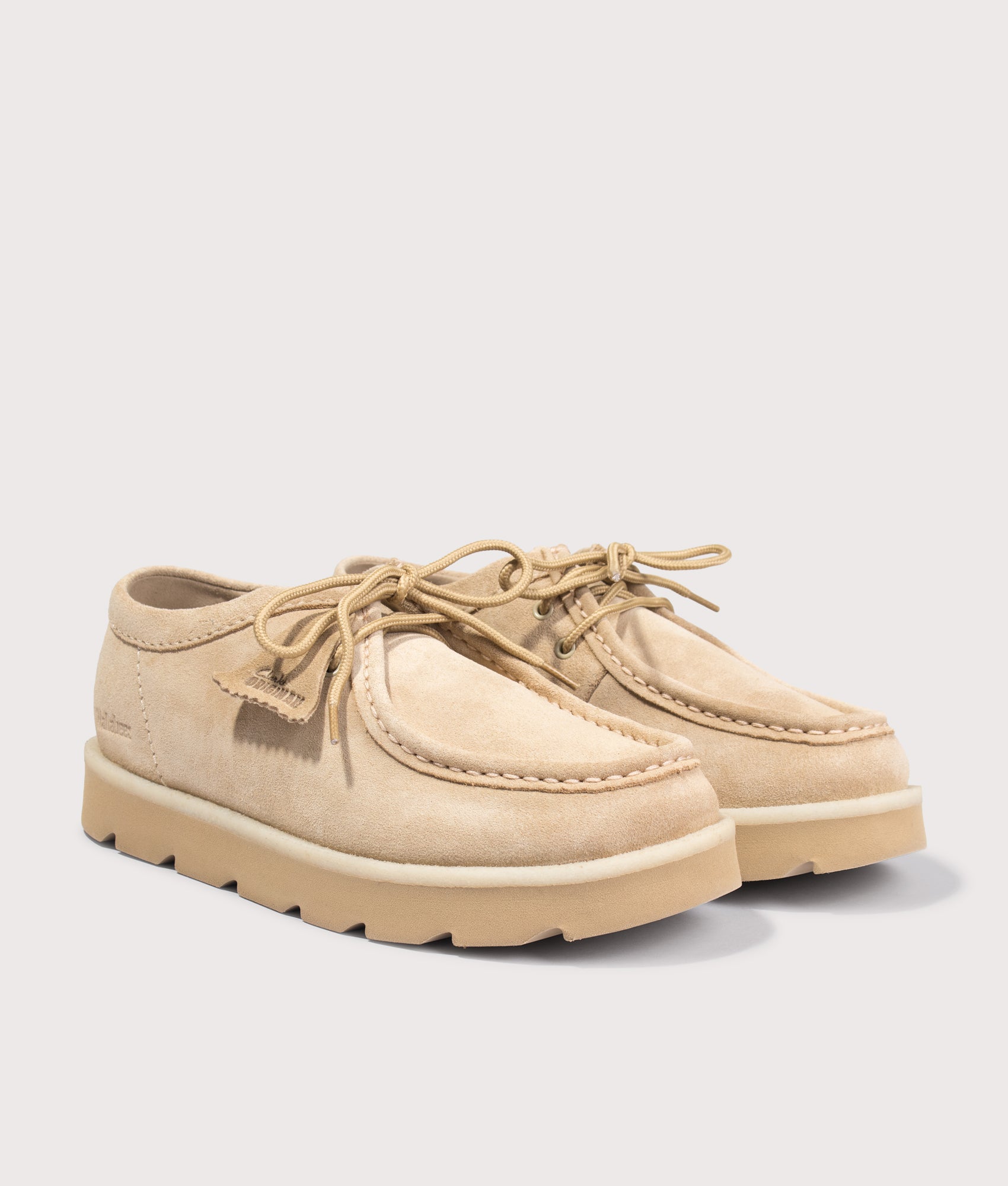 Clarks Originals Meare Walla in Maple Suede at EQVVS Menswear. Angled front shot.