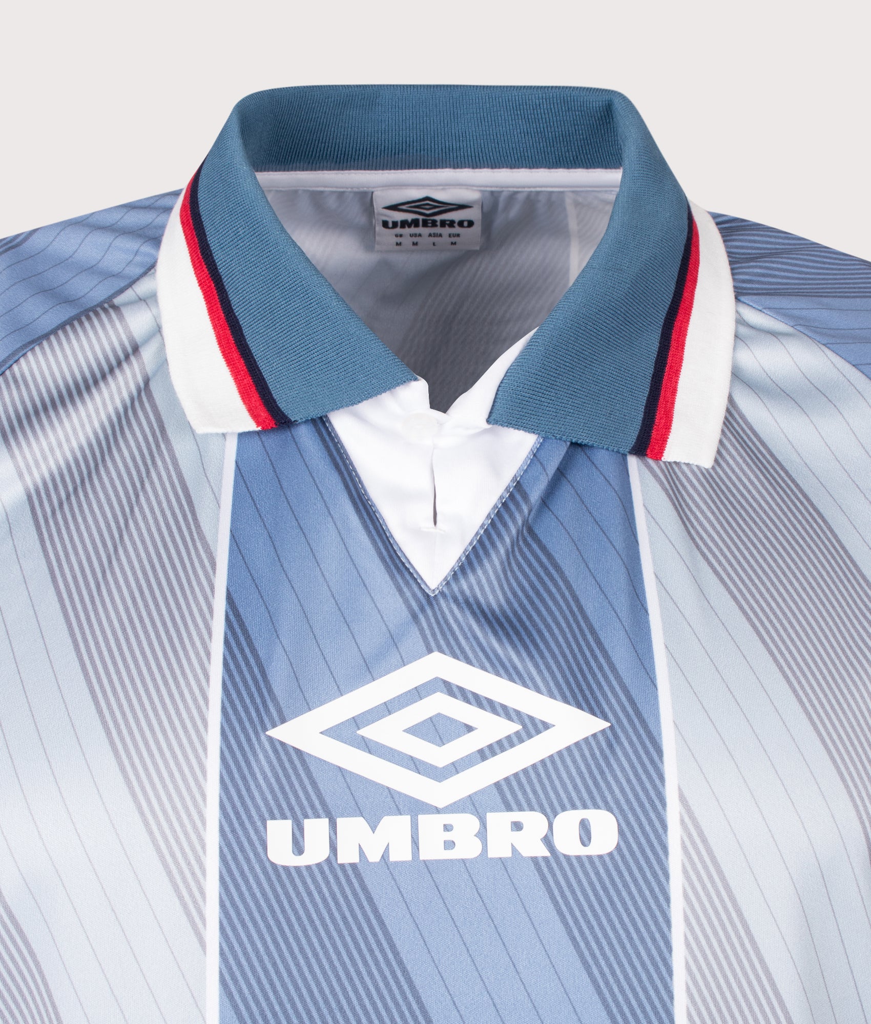 Umbro Away Football Jersey in Grey at EQVVS Menswear. Detail shot.
