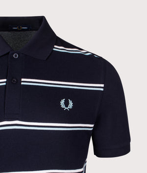 Striped Polo Shirt. shot by EQVVVS. Front detail shot.