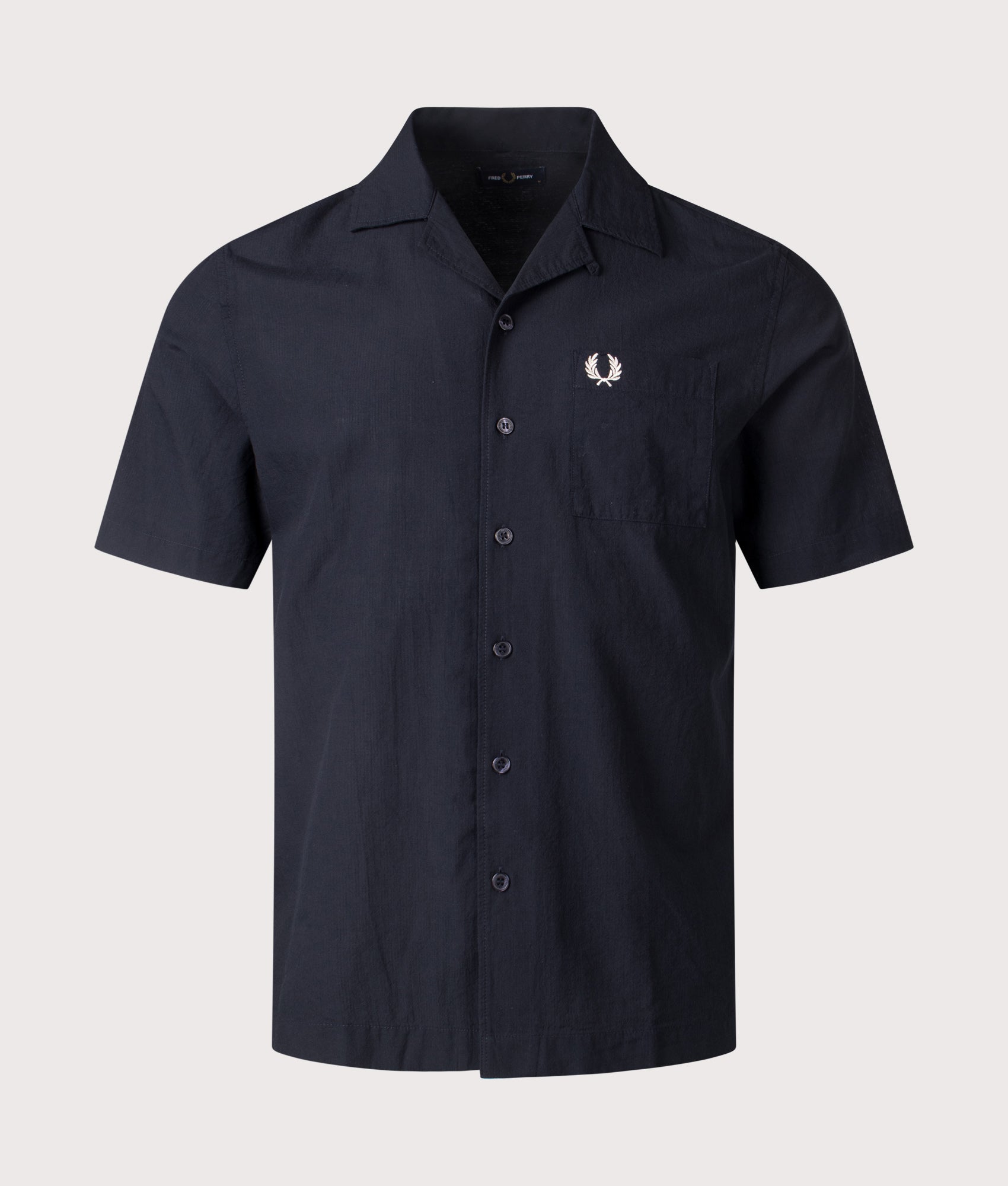 Lightweight Texture Short Sleeve Revere Collar Shirt. Shot by EQVVS. Front shot.