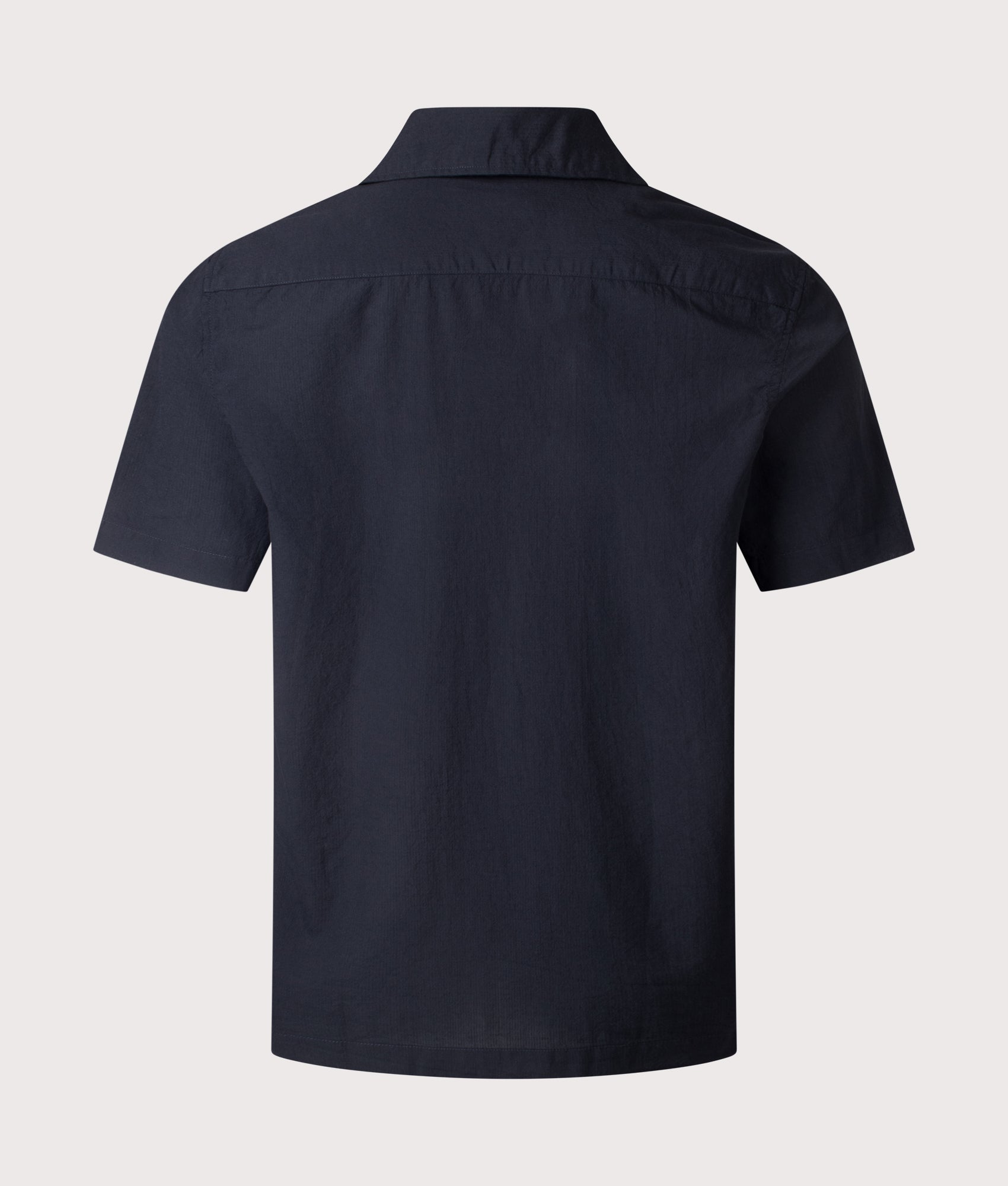 Lightweight Texture Short Sleeve Revere Collar Shirt. Shot by EQVVS. Back shot.