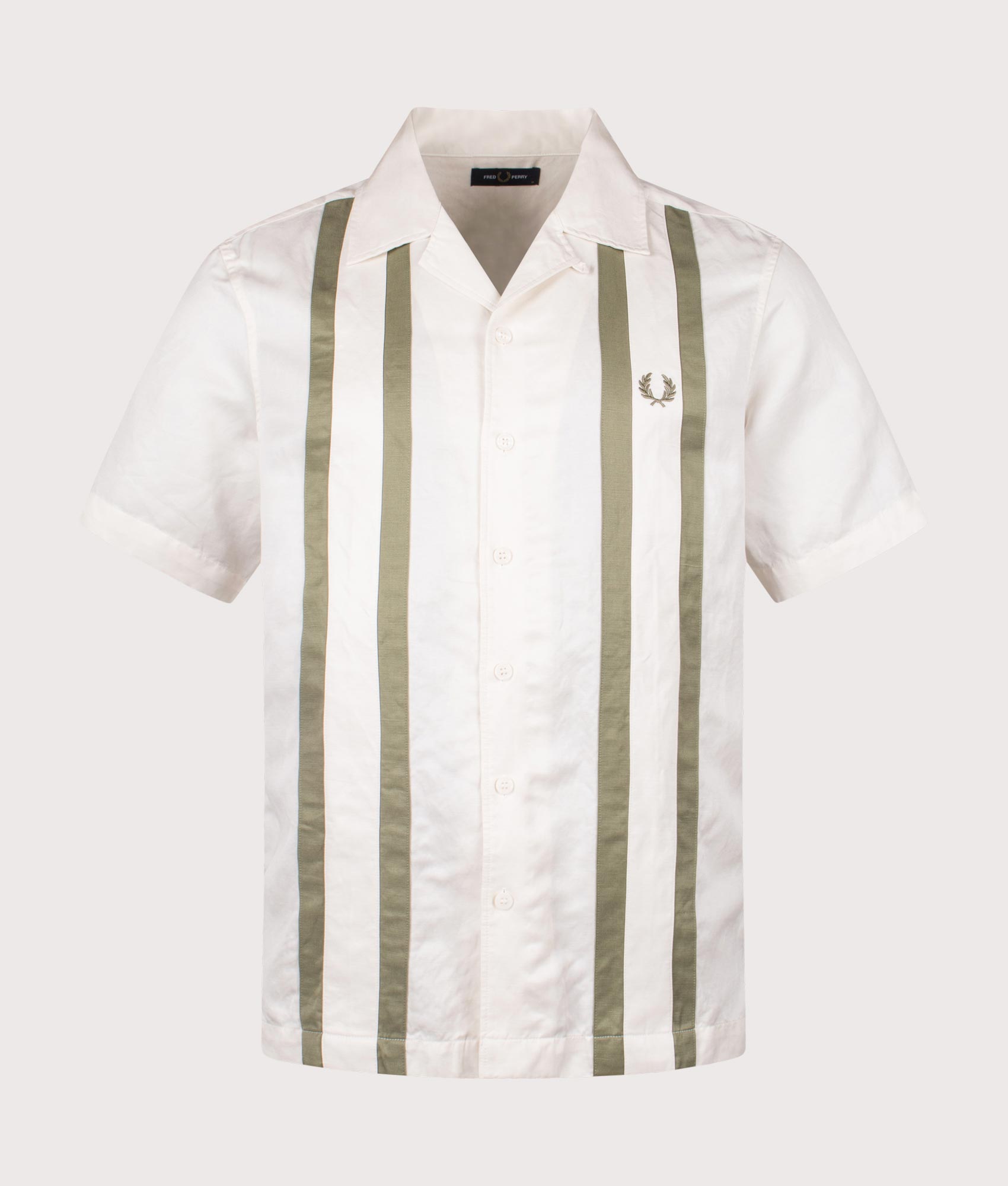 Panelled Short Sleeve Linen Blend Shirt. Shot by QVVS. Front shot.