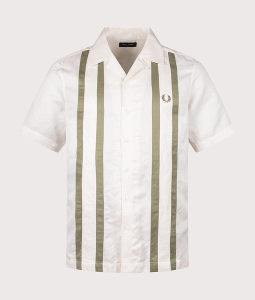 Panelled Short Sleeve Linen Blend Shirt in Ecru | Fred Perry