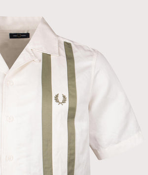 Panelled Short Sleeve Linen Blend Shirt. Shot by QVVS. Detail shot.