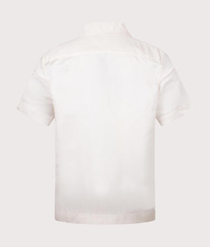 Panelled Short Sleeve Linen Blend Shirt. Shot by QVVS. Back shot.