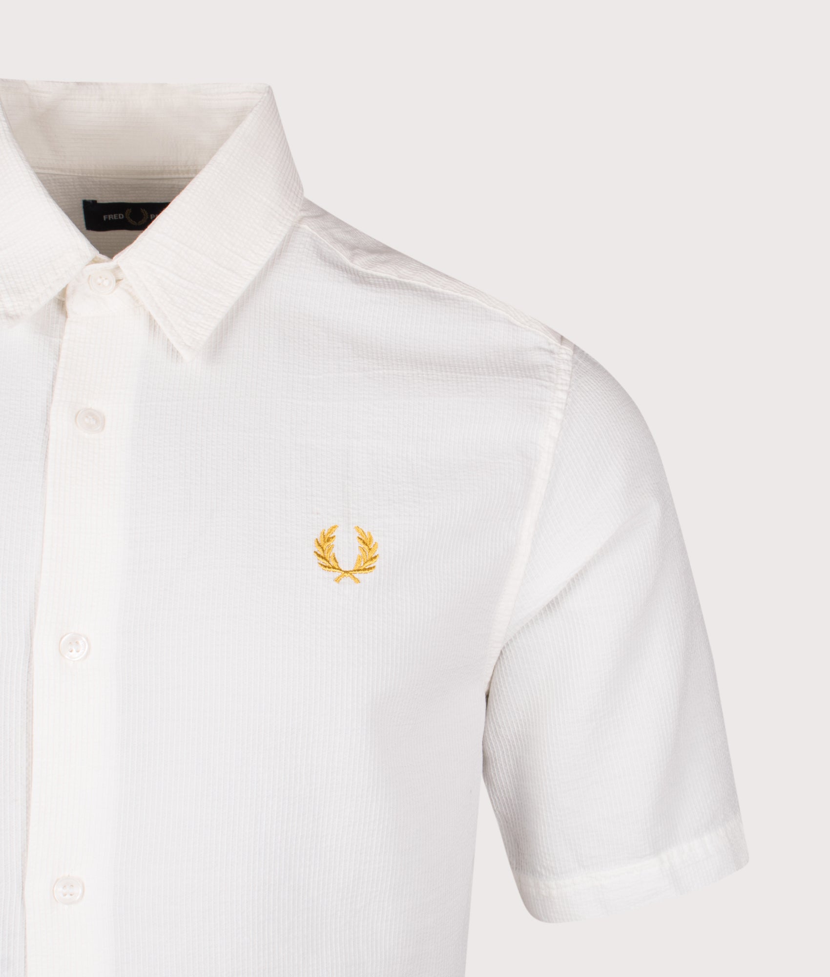 Textured Short Sleeve Seersucker Shirt. Shot by EQVVS. Detail shot.