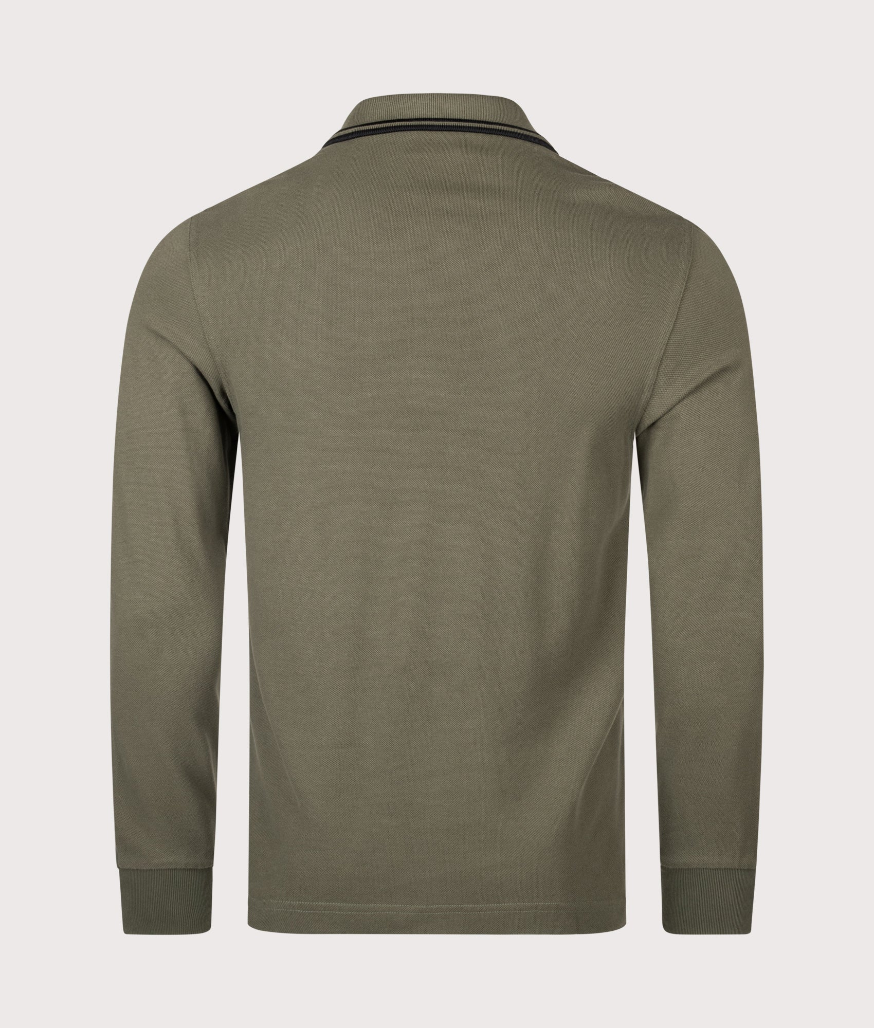 Long Sleeve Twin Tipped Polo Shirt in Laurel Wreath Green/Black | 100% Cotton | Fred Perry | EQVVS | Back shot 