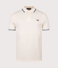 Twin Tipped Fred Perry Polo Shirt: Z46 Ecru/Court Blue/Oxblood 