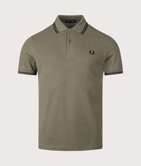 Twin Tipped Fred Perry Polo Shirt: Z50 Laurel Wreath Green/Black/Black 