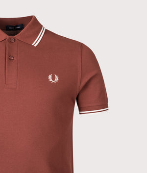 Twin Tipped Polo Shirt in Whiskey/Ecru | Fred Perry | Shot at EQVVS | Front detail shot 