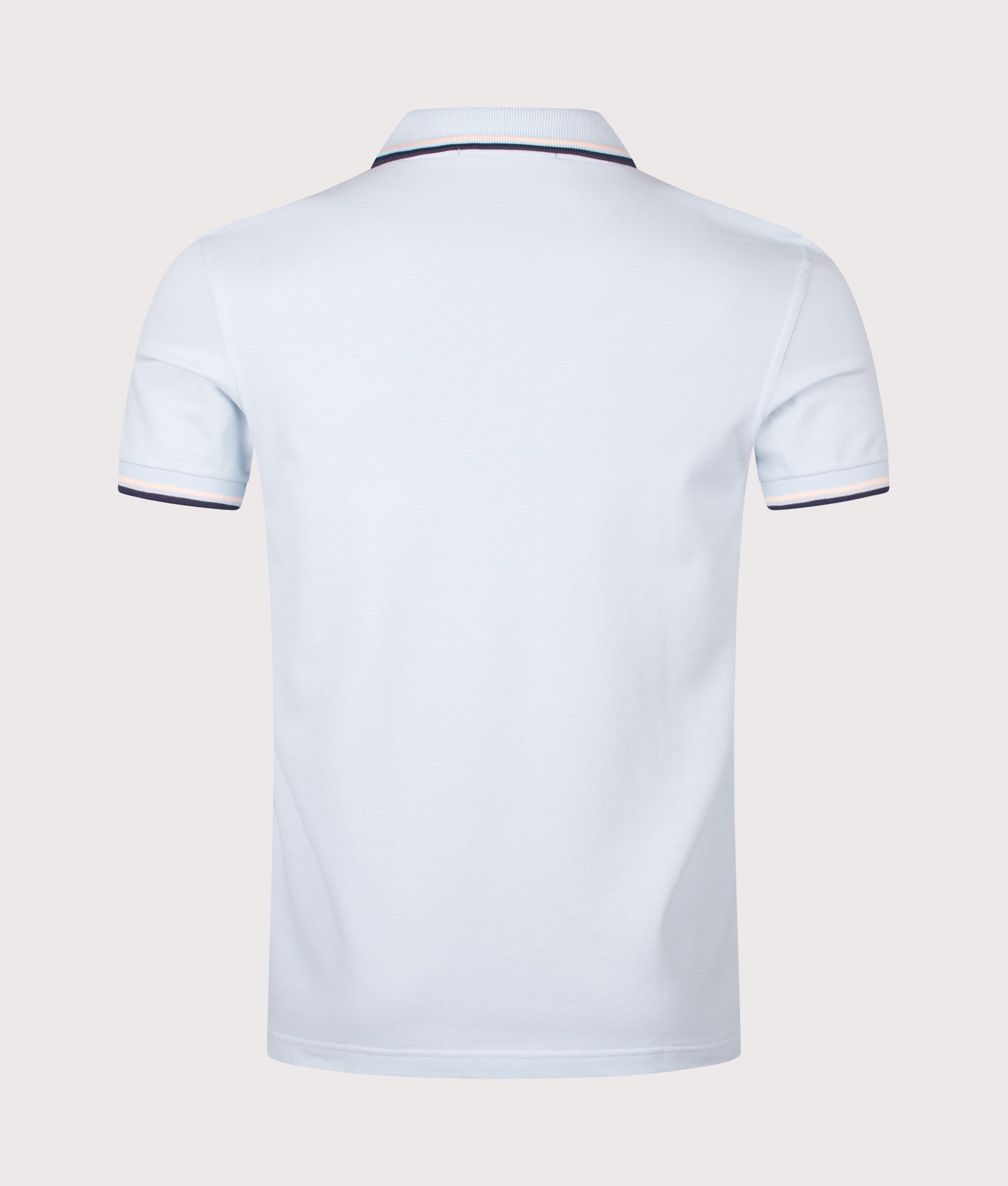 Fred Perry Twin Tipped Polo Shirt in Light Ice/Silky Peach/Tennis Blue at EQVVS Menswear. Back Shot.