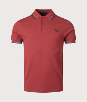 Twin Tipped Fred Perry Polo Shirt in Burnt Red/Sport Green/Navy | 100% Cotton | Shot at EQVVS |  Front shot 