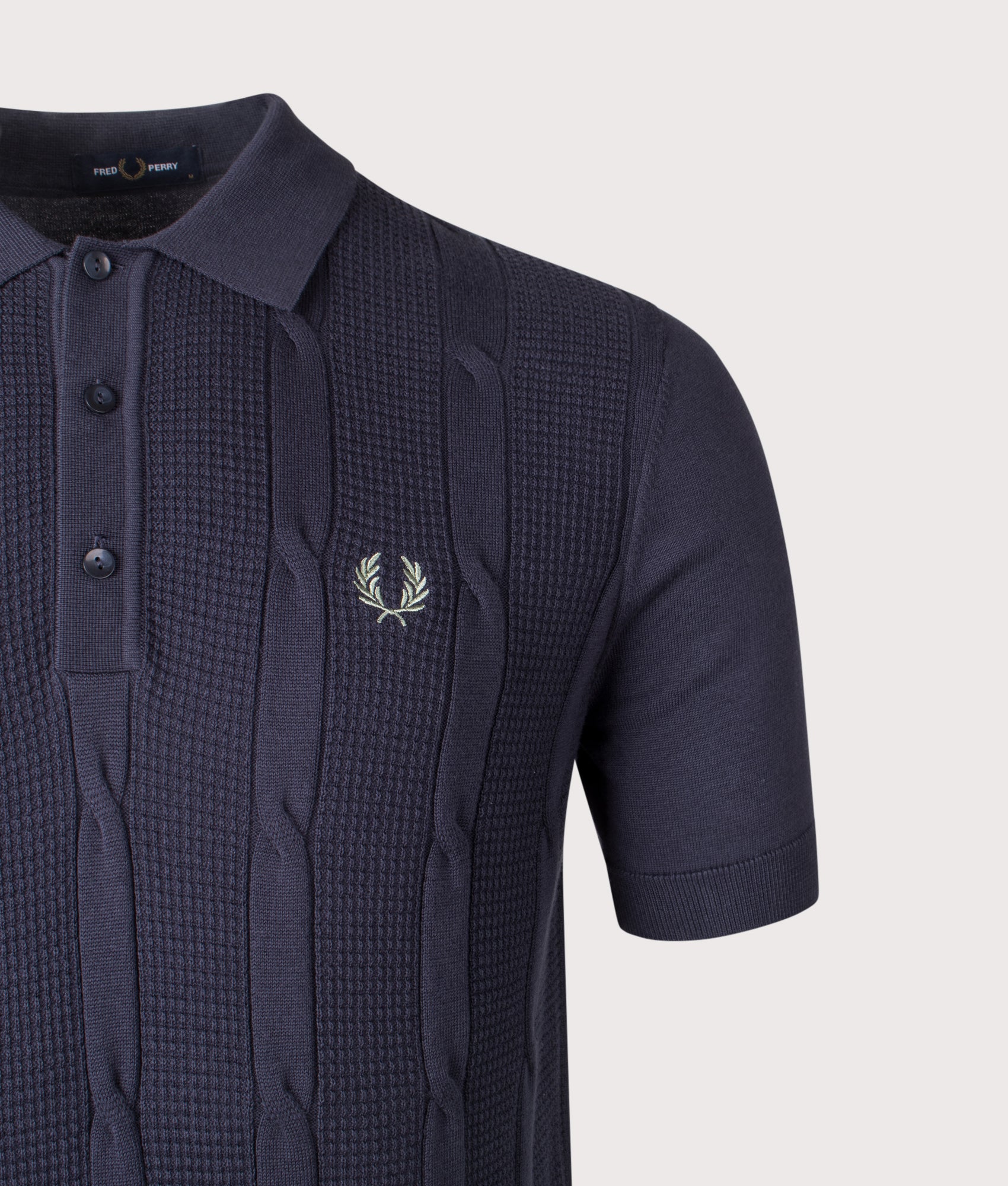 Textured Cable Knit Polo Shirt. Shot by EQVVS. Detail shot.