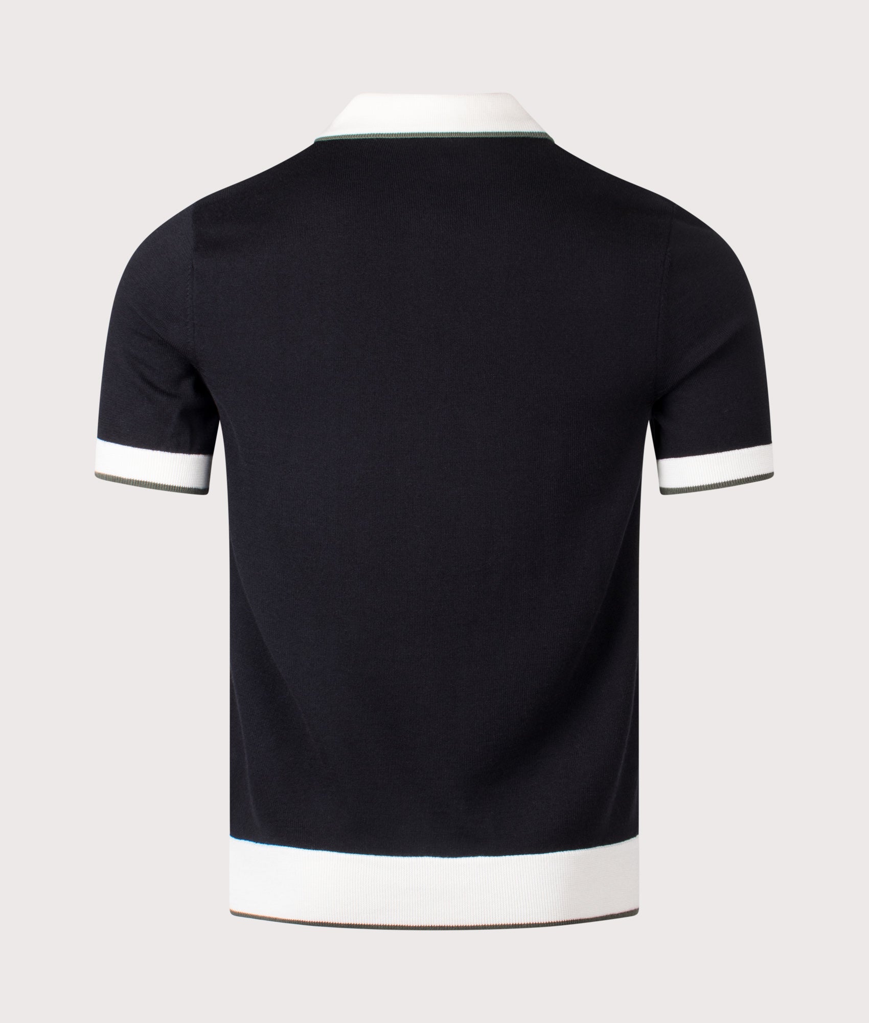Fred Perry Contrast Tipped Knitted Polo Shirt in Black at EQVVS Menswear. Back shot.