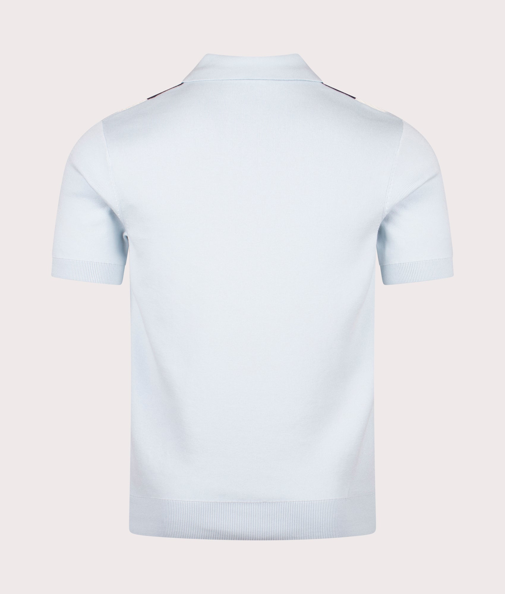 Textured Zip Neck Knitted Polo Shirt by Fred Perry in Light Ice. Shot by EQVVS. Back shot.