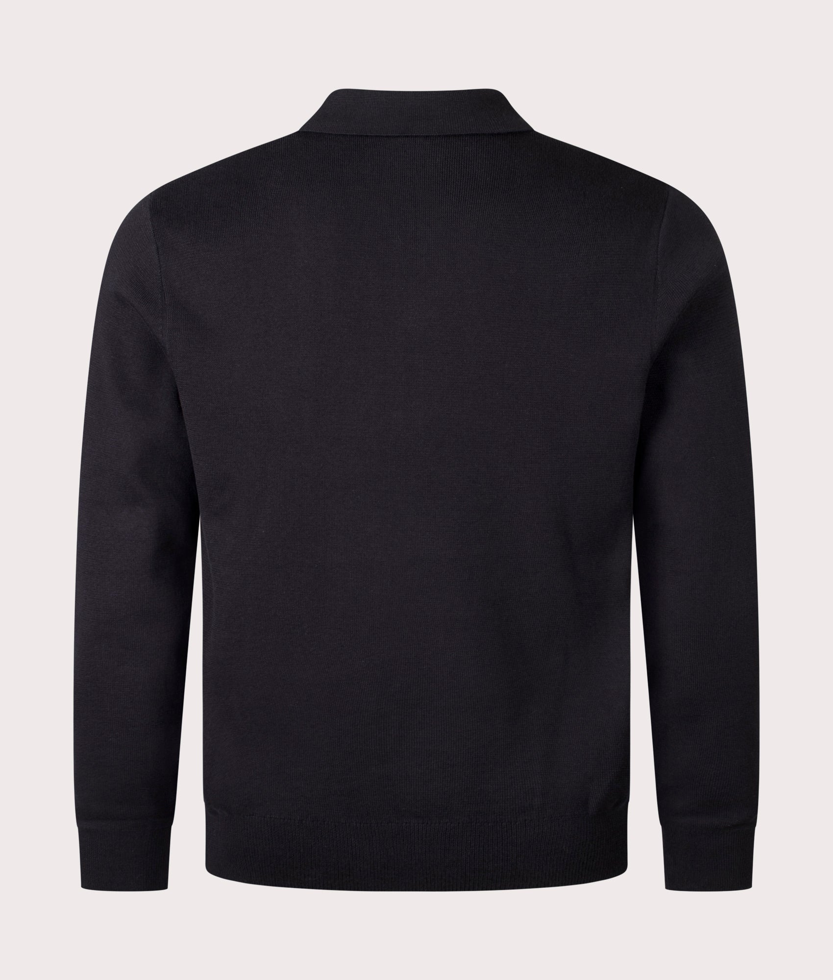 Regular Fit Textured Zip Neck Knitted LS Polo Shirt in Black