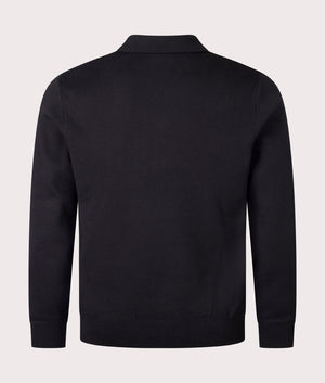 Textured Zip Neck Knitted Long Sleeve Polo Shirt by Fred Perry in Black. Shot by EQVVS. Back shot.