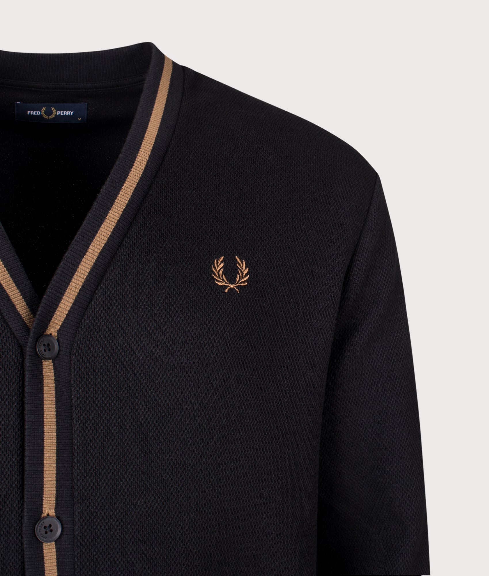 Regular Fit Tipped Piqué Texture Cardigan in Black | Fred Perry