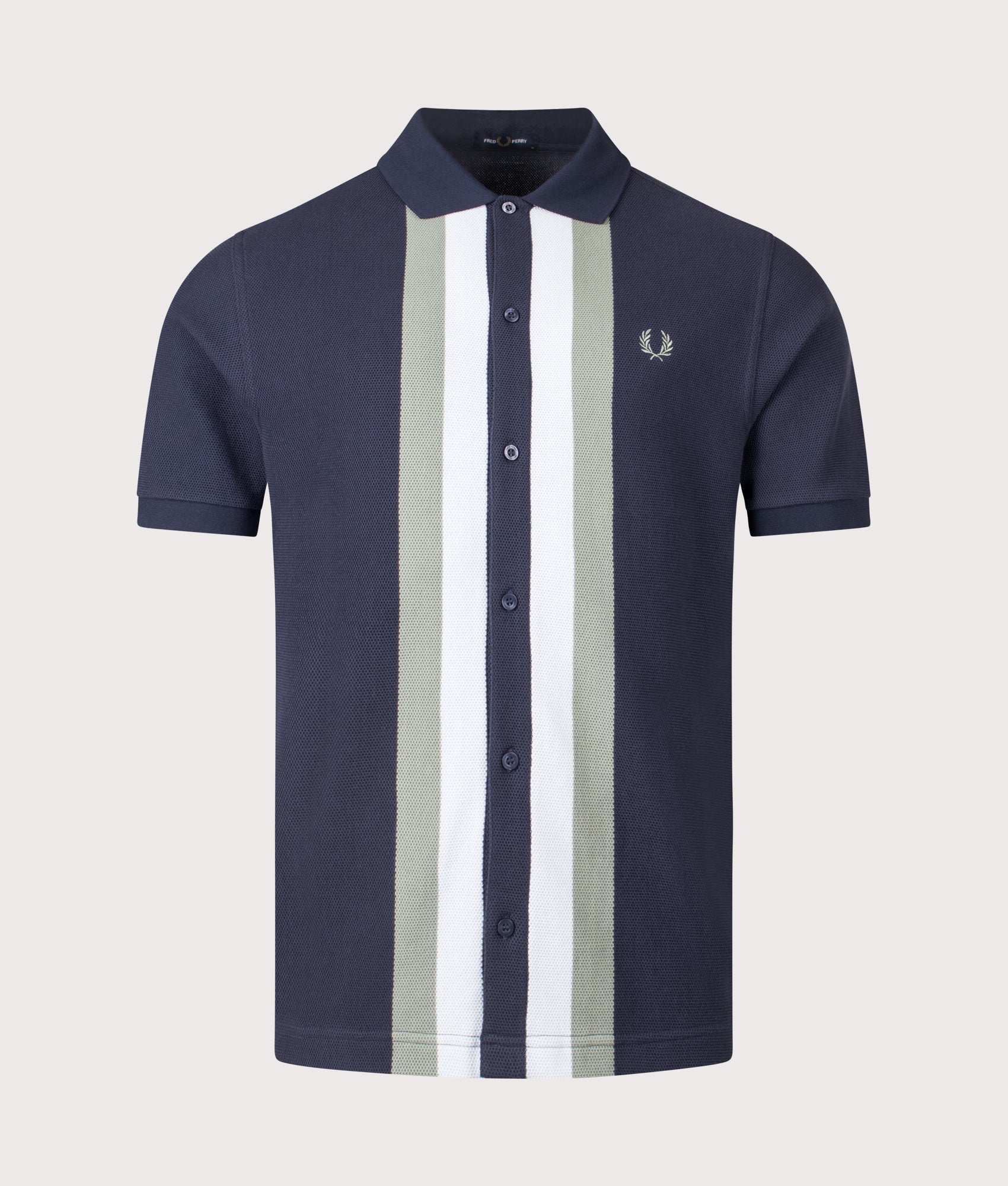 Panelled Button Through Polo Shirt. Shot by EQVVS. Front shot.