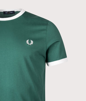 Ringer T-Shirt in Sports Green/Snow White | 100% Cotton | Shot at EQVVS | Front detail shot 