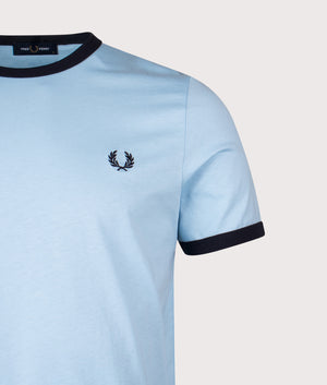 Ringer T-Shirt in Track Blue/Navy | 100% Cotton | Shot at EQVVS | Front detail shot 