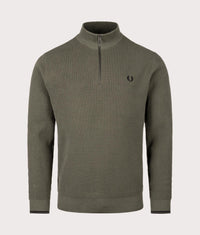 Waffle Stitch Quarter Zip Jumper: X21 Laurel Wreath Green 