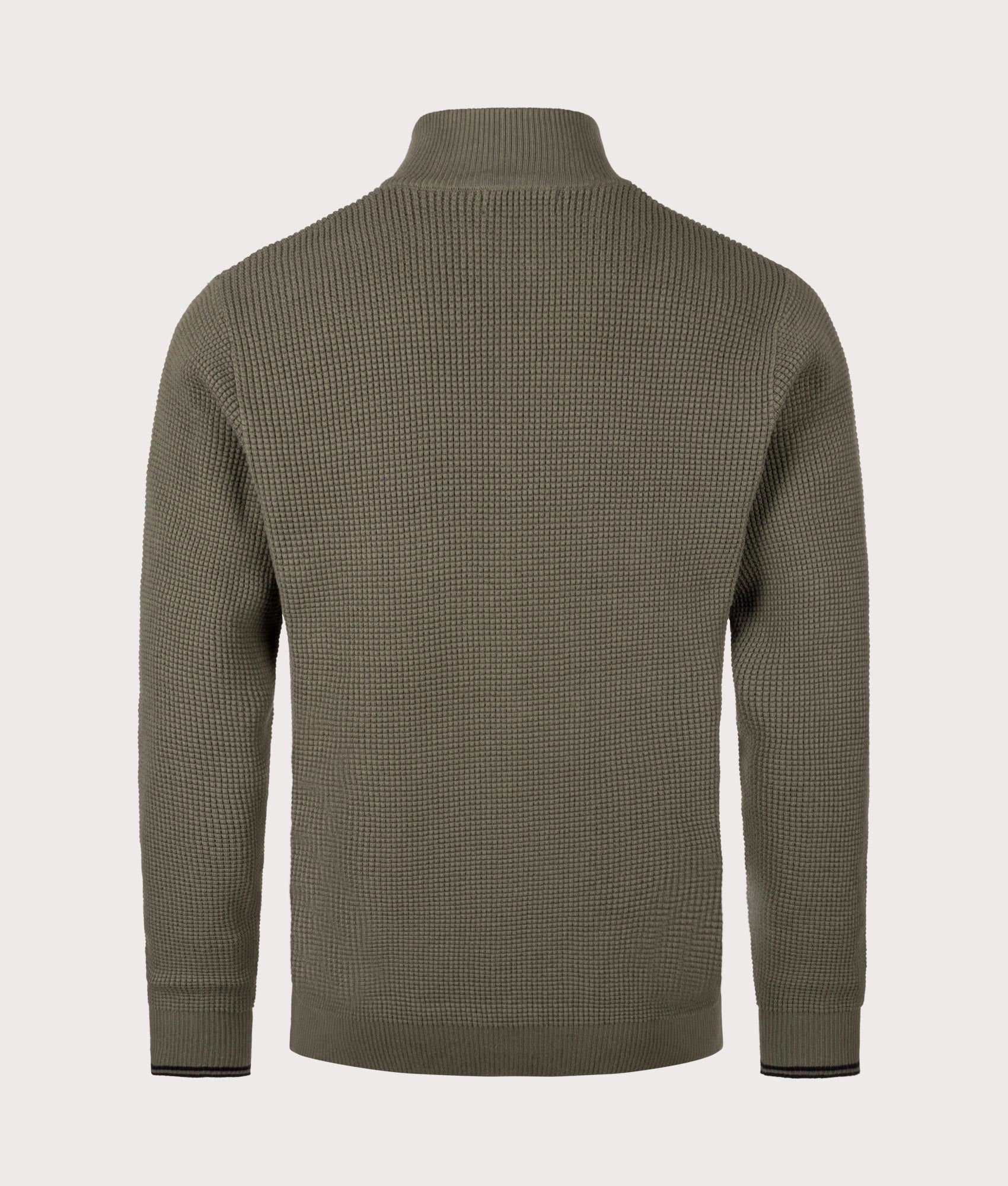 Waffle Stitch Quarter Zip Jumper in Green | Fred Perry | EQVVS