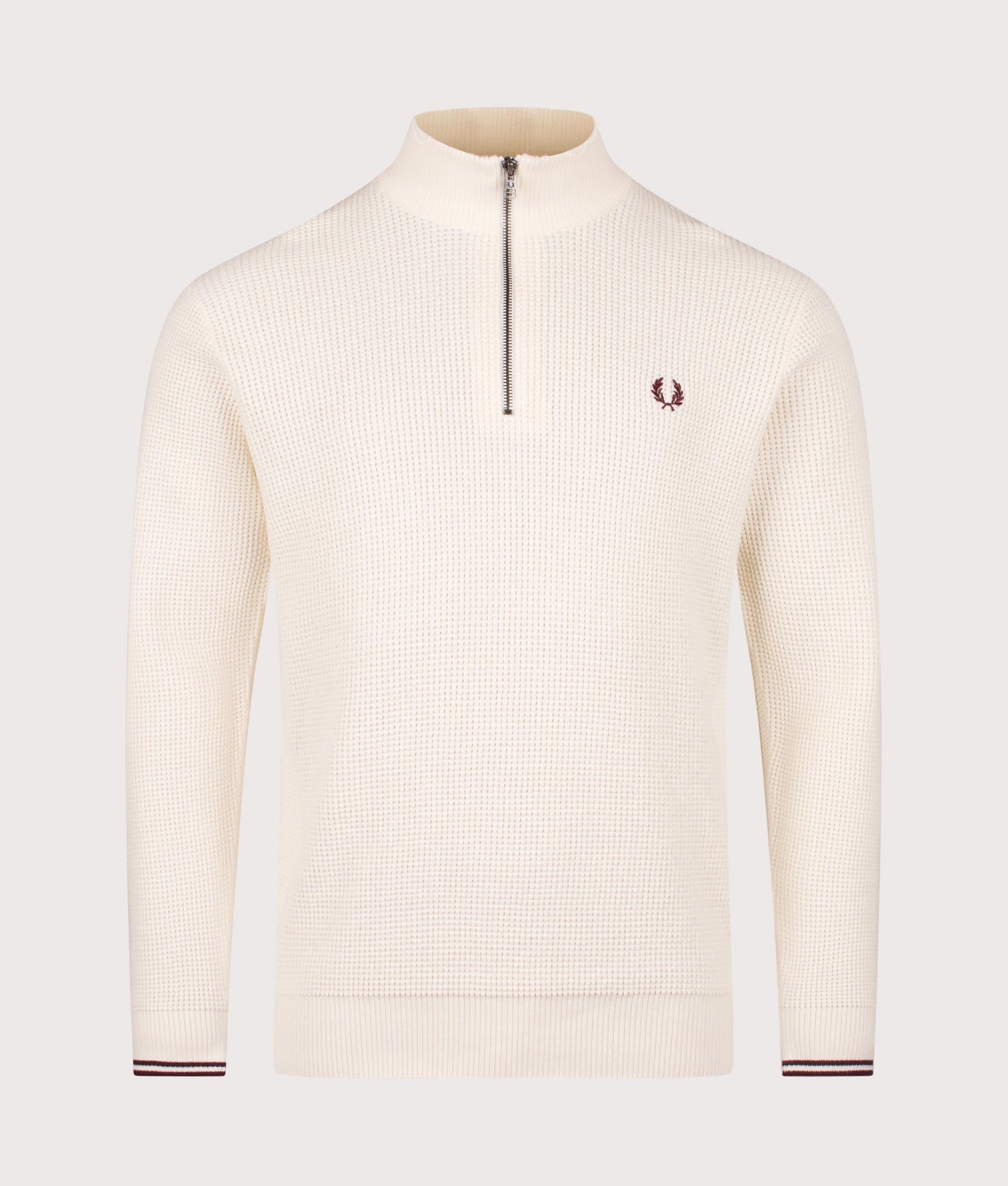 Waffle Stitch Quarter Zip Jumper in Ecru | 100% Cotton | Shot at EQVVS | Front shot 
