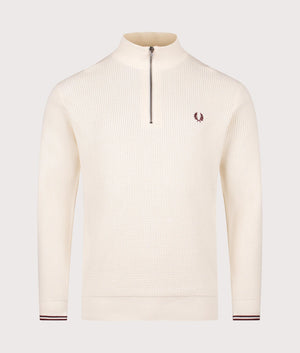 Waffle Stitch Quarter Zip Jumper in Ecru | 100% Cotton | Shot at EQVVS | Front shot 