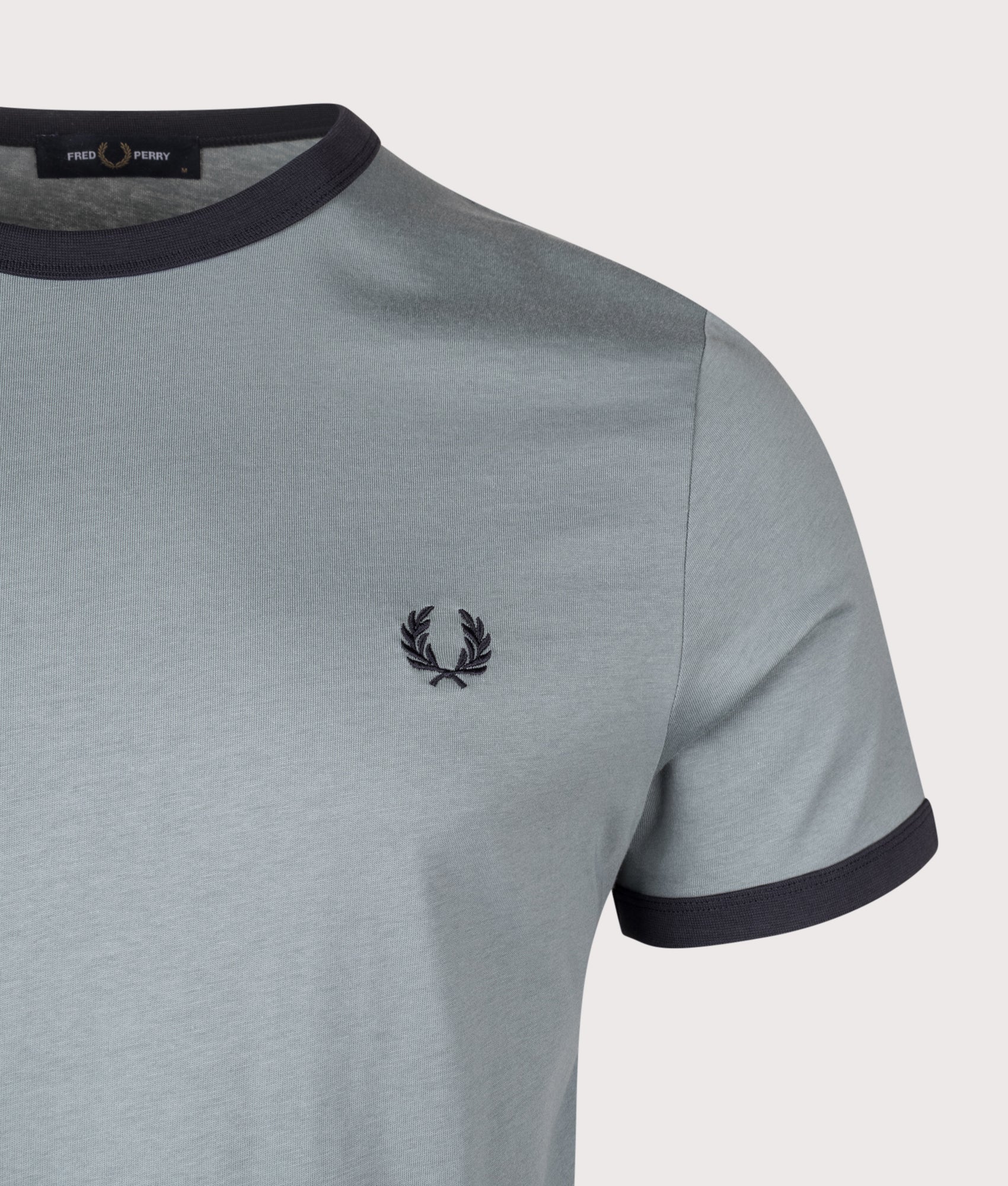 Ringer T-Shirt in Stockport Blue/Navy | 100% Cotton | Fred Perry | EQVVS | Front detail shot 