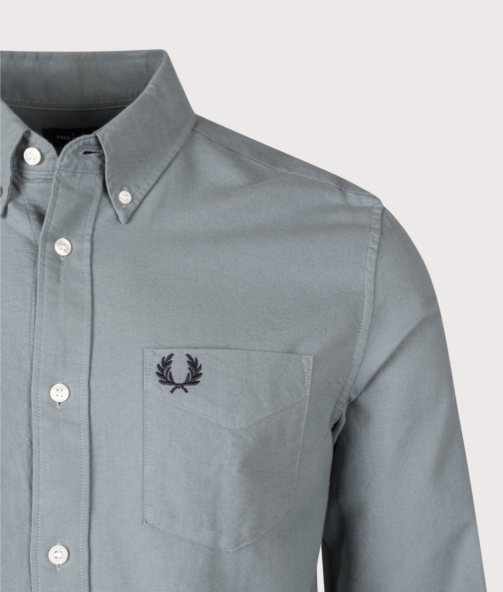 Oxford Shirt in Stockport Blue | 100% Cotton | Fred Perry | EQVVS | Front detail shot 