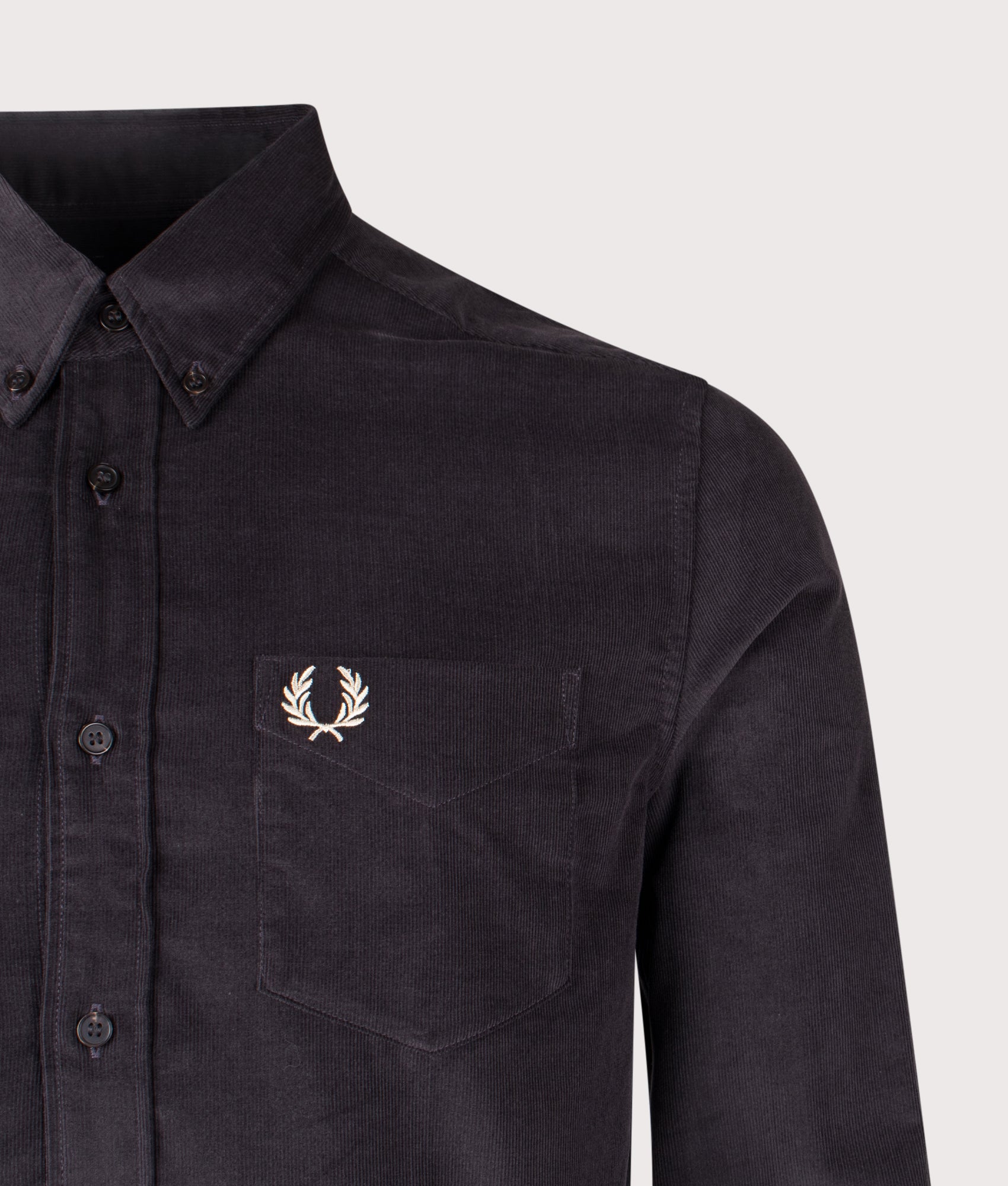 Needle Cord Shirt in Anchor Grey | 100% Cotton | Fred Perry | EQVVS | Front detail shot 