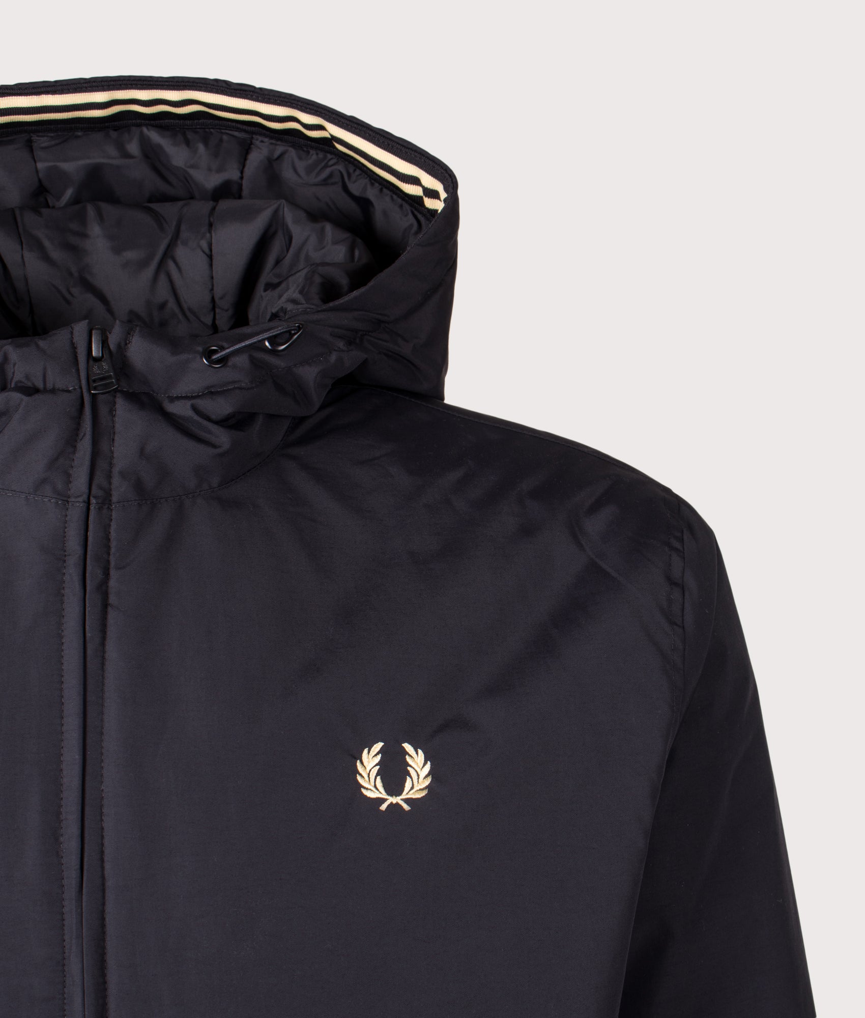 Hooded Brentham Jacket in Black | Fred Perry | EQVVS | Front detail shot 