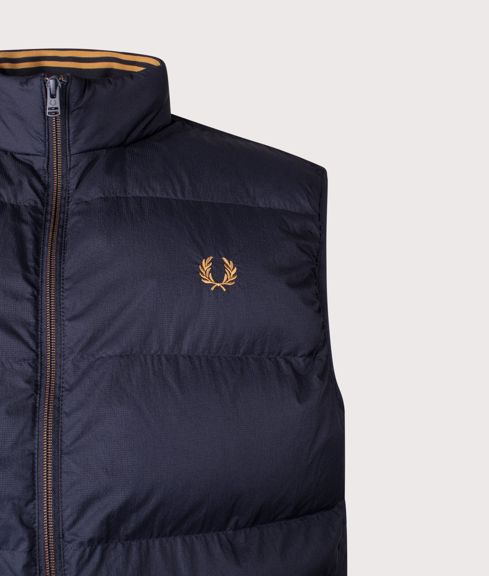 Insulated Gilet in Navy | Fred Perry | EQVVS | Front detail shot 