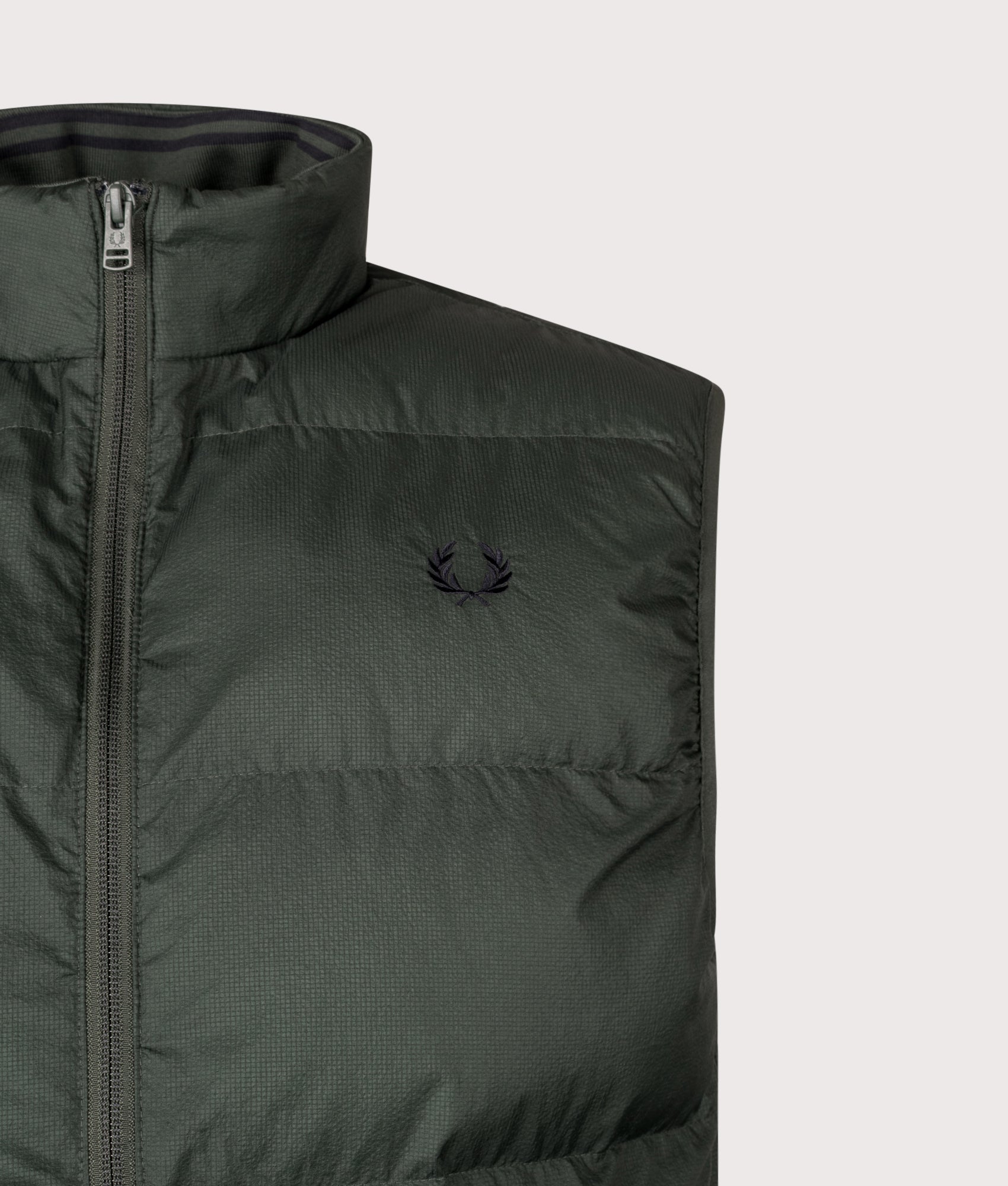 Insulated Gilet in Navy | Fred Perry | EQVVS | Front detail shot 