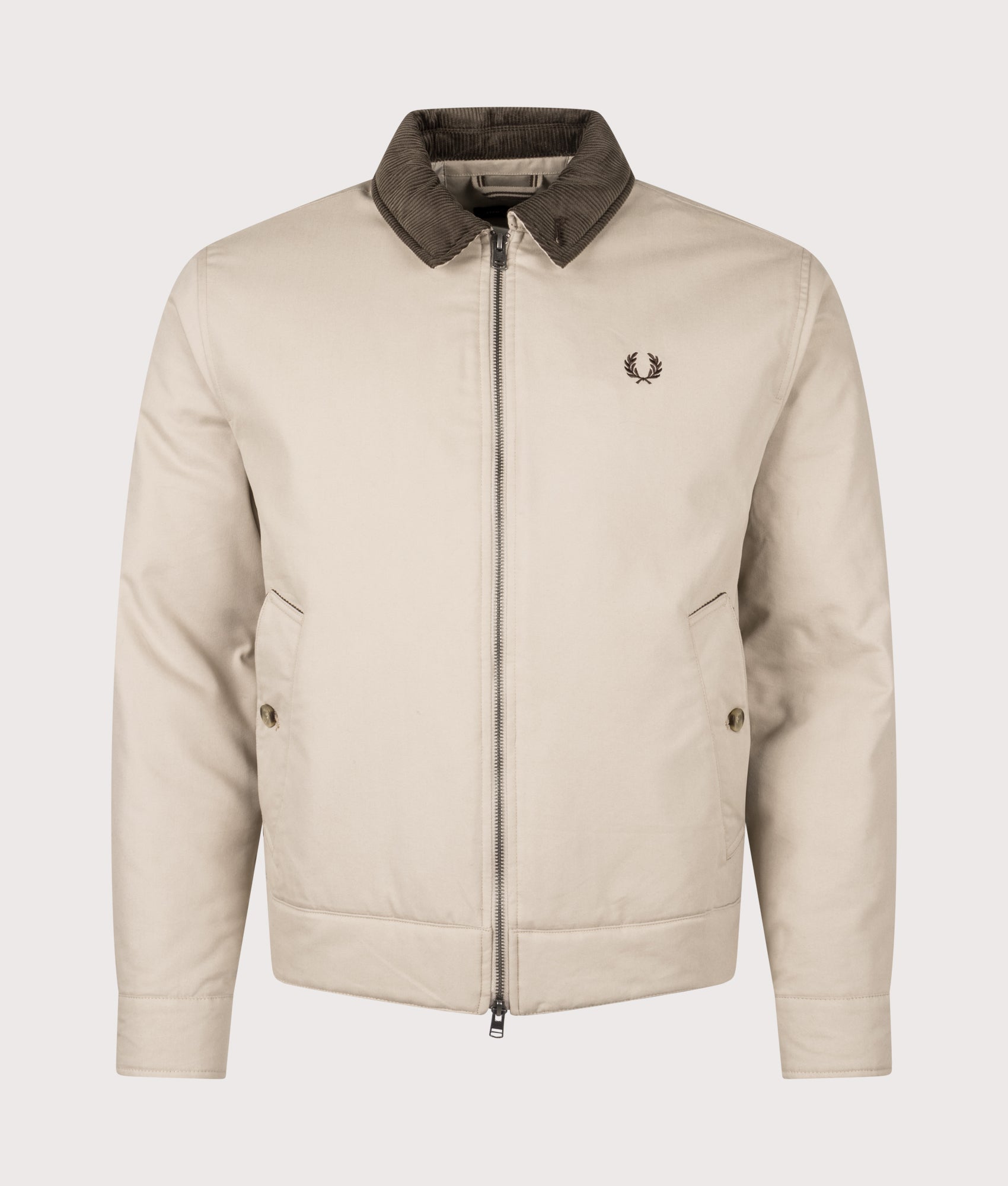 Caban Jacket in Warm Oat | Fred Perry | EQVVS | Front collar shot 