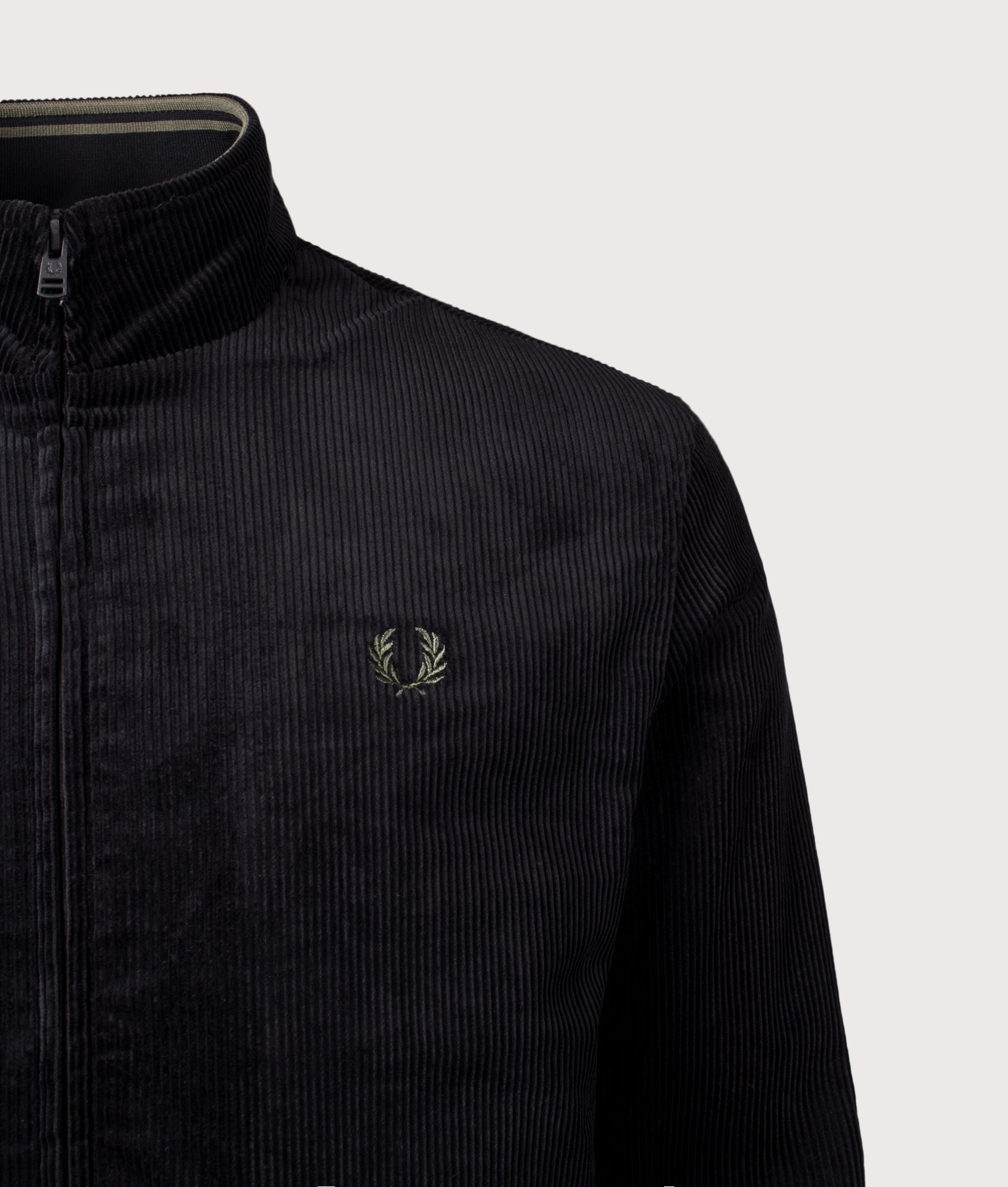 Fred Perry Cord Brentham jacket in Black at EQVVS Menswear. Detail shot.