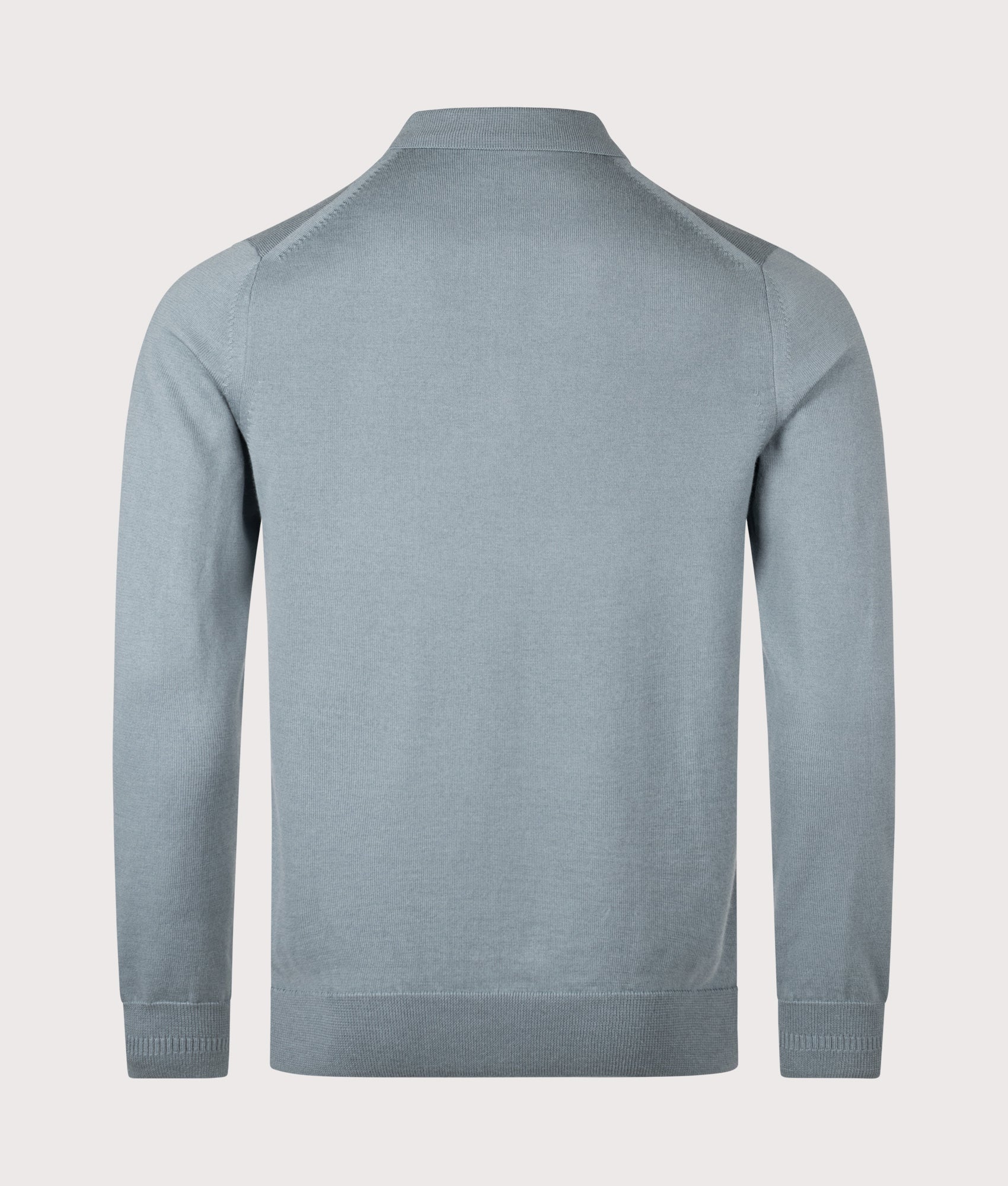 Long Sleeve Knitted Polo Shirt in Stockport Blue | Wool and cotton blend | Fred Perry | EQVVS | Back shot 
