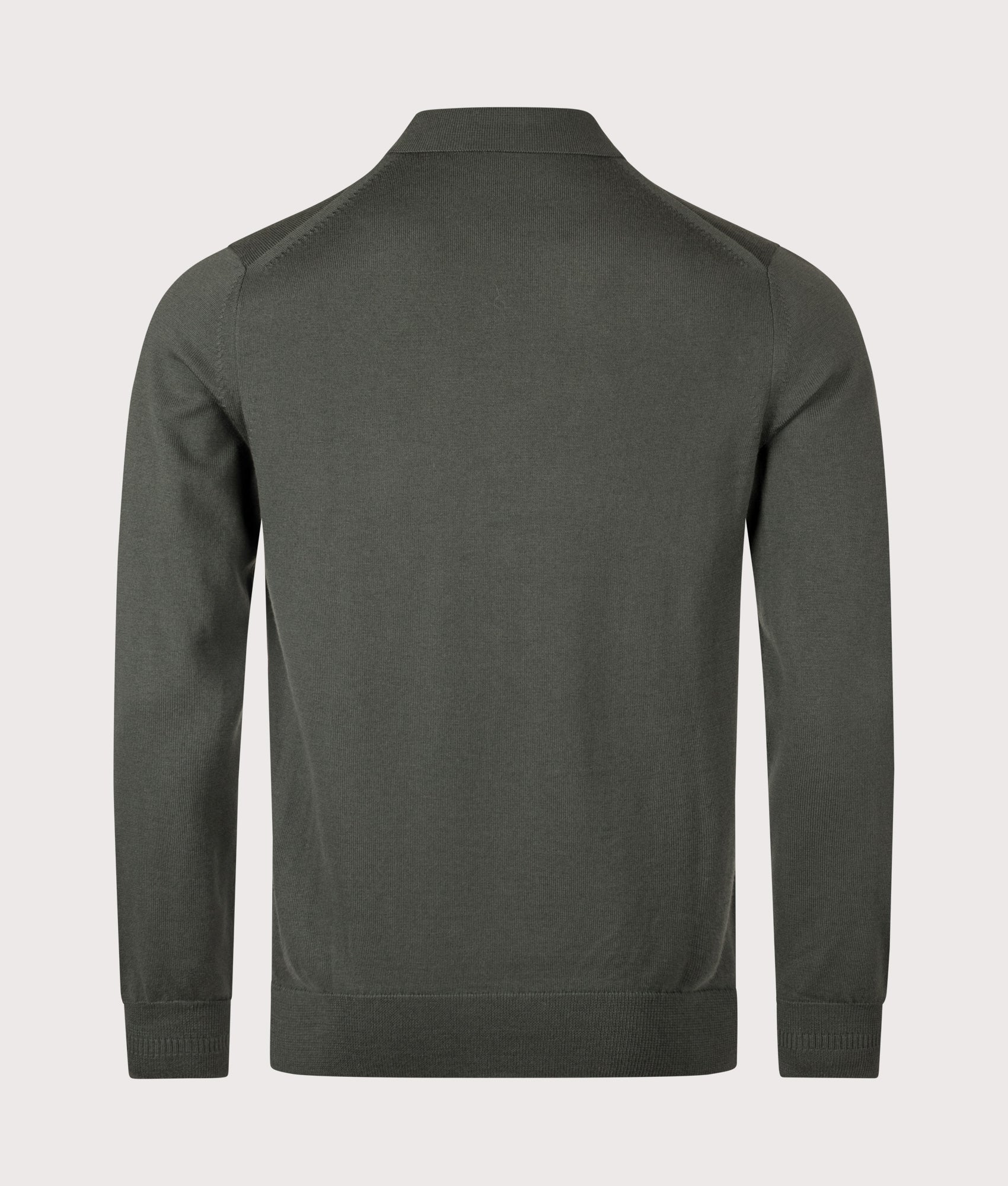 Long Sleeve Knitted Polo Shirt in Court Green | Wool and cotton blend | Fred Perry | EQVVS | Back shot 