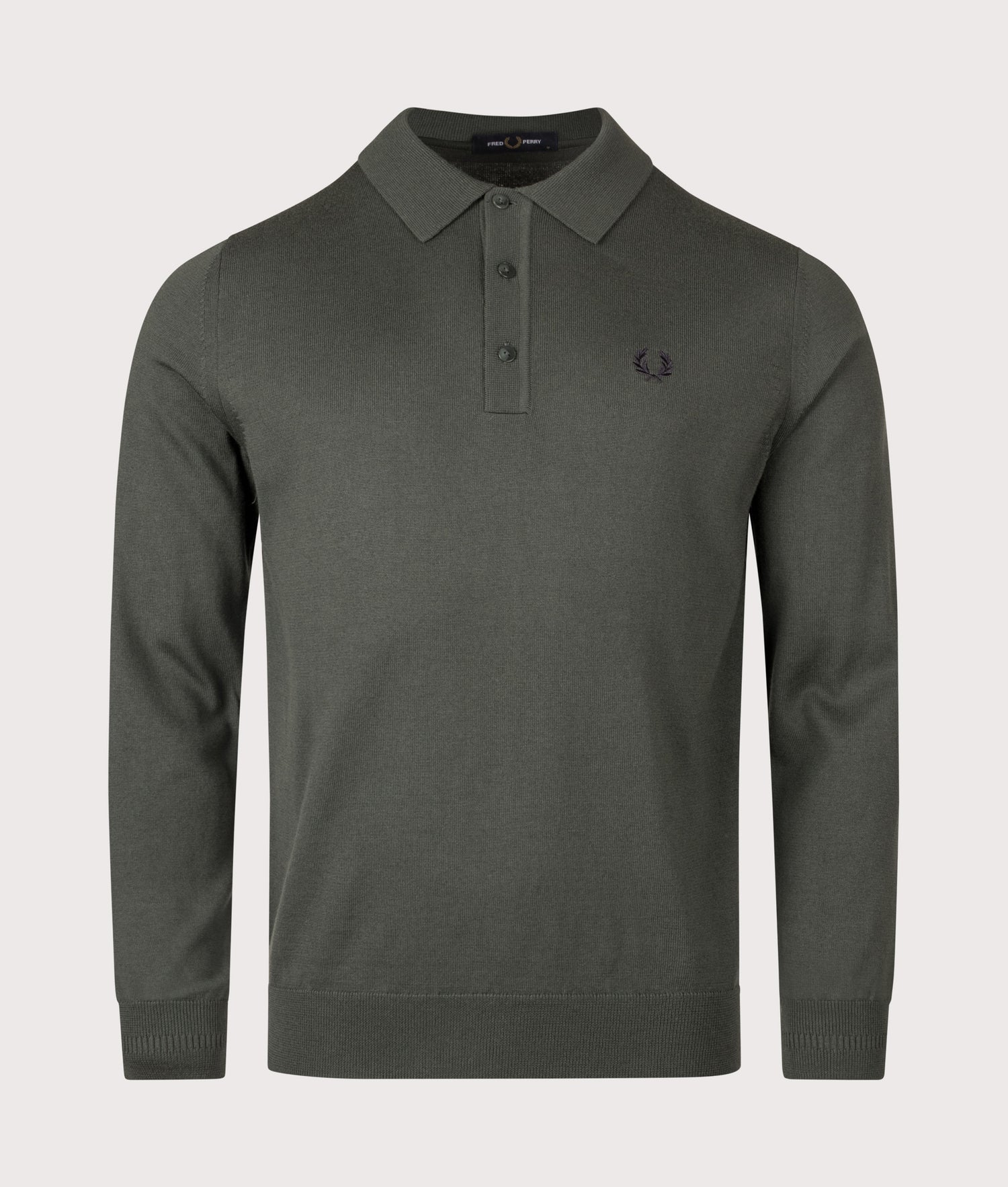 Long Sleeve Knitted Polo Shirt in Court Green | Fred Perry | EQVVS