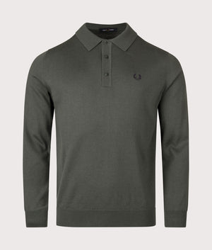 Long Sleeve Knitted Polo Shirt in Court Green | Fred Perry | EQVVS