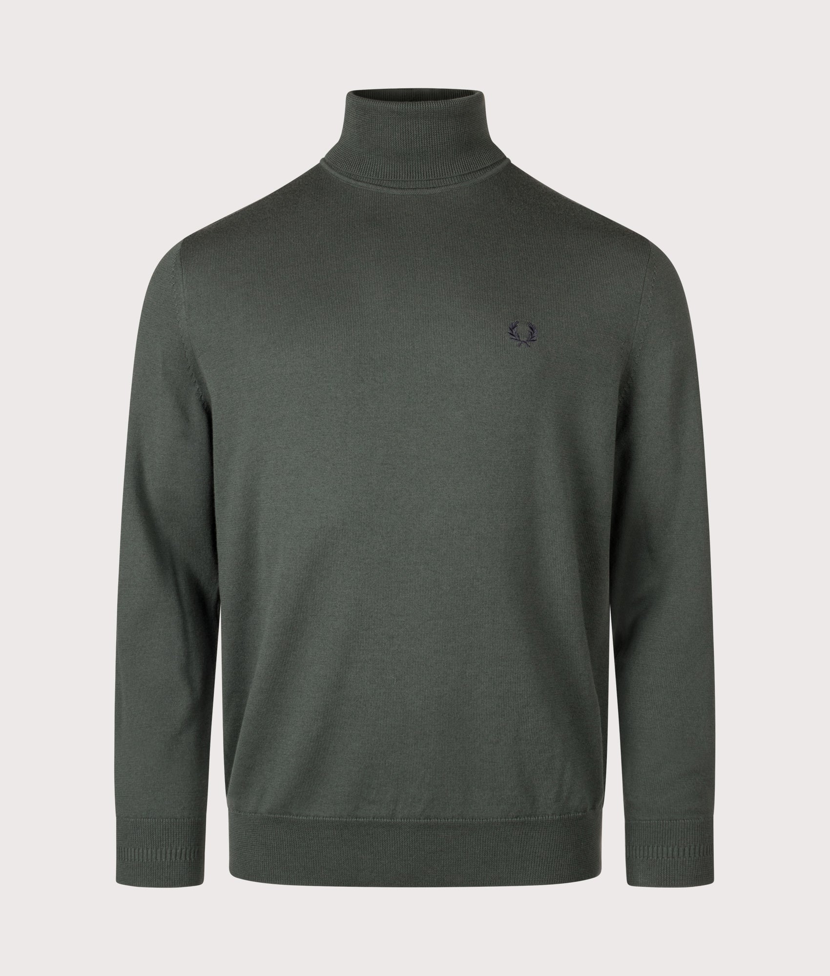 Roll Neck Jumper in Court Green | Wool and cotton blend | Fred Perry | EQVVS | Front shot 