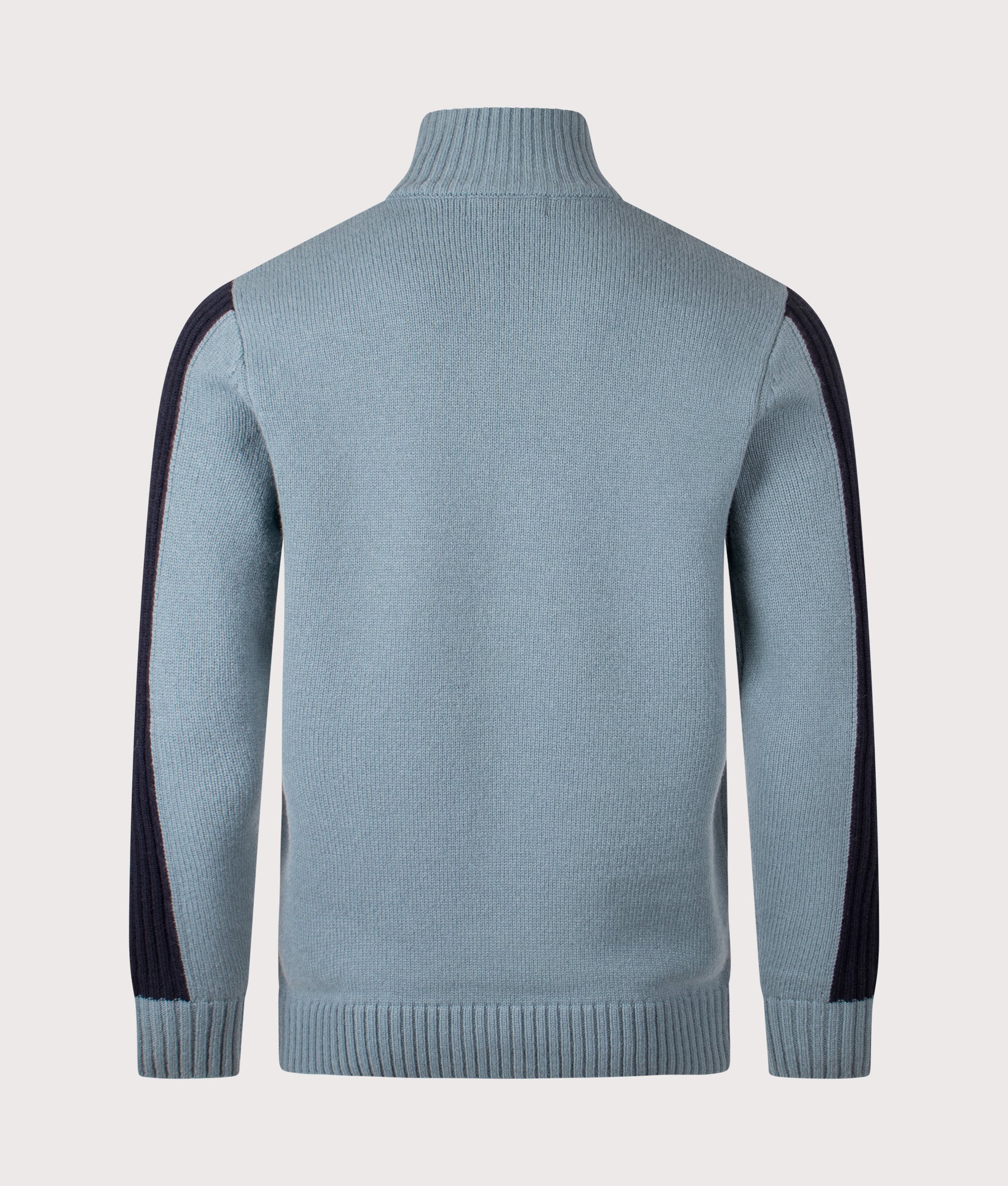 Ribbed Sleeve Quarter Zip Jumper in Stockport Blue | 80% Wool | Fred Perry | EQVVS | Back shot 