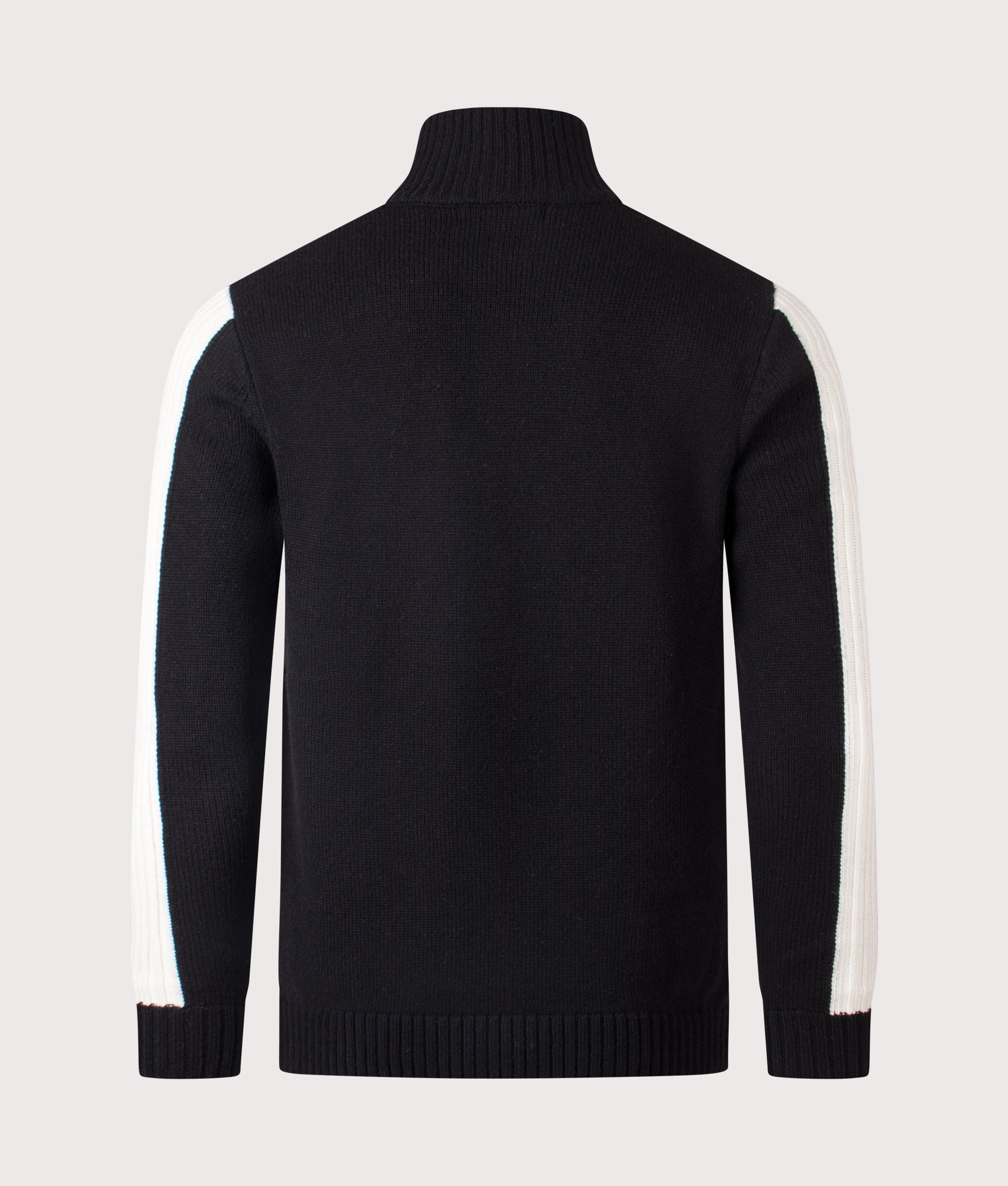 Ribbed Sleeve Quarter Zip Jumper in Black | 80% Wool | Fred Perry | EQVVS | Back shot 