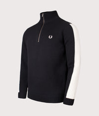 Ribbed Sleeve Quarter Zip Jumper: 102 Black 
